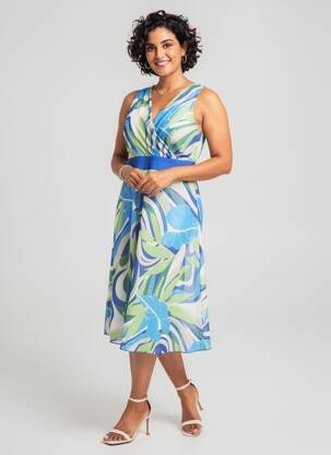 Robe mi-longue coupe fluide sans manche bleu ESTEL COLLECTION femme
