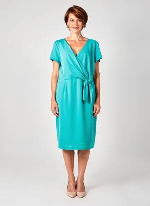 Robe mi-longue tissage crêpe manches courtes vert ESTEL COLLECTION femme