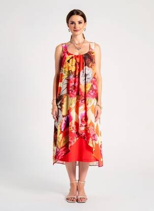 Robe mi-longue coupe fluide sans manche orange FRANK LYMAN femme