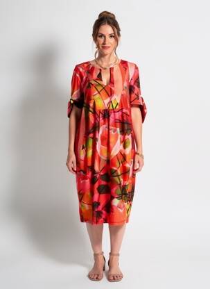 Robe mi-longue imprimé fleurs manches courtes orange EROKE femme