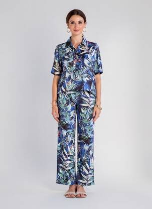 Combi-pantalon fermeture boutonnée sur le devant manches courtes bleu K-DESIGN femme