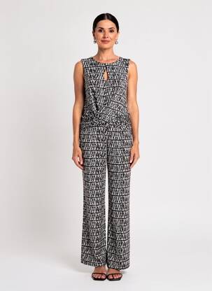 Combi-pantalon fermeture boutonnée au dos sans manche noir EROKE femme
