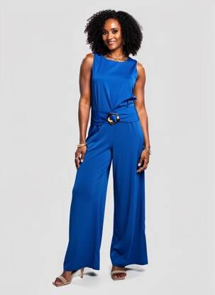 Combi-pantalon tissage crêpe sans manche bleu DANEVA femme