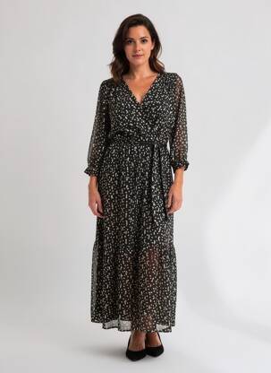 Robe longue imprimé fantaisie manches longues noir EMMA ELLA femme