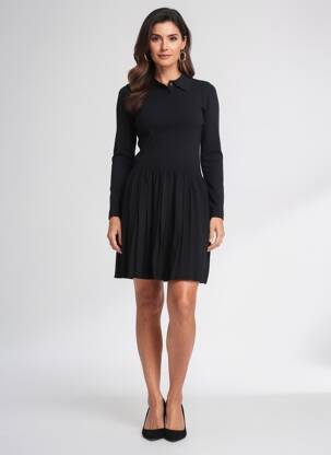 Robe courte coupe évasée manches longues noir IN APRIL 1986 femme