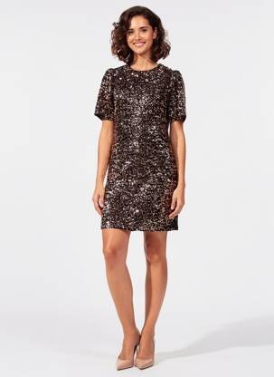 Robe mi-longue manches courtes manches courtes marron EMMA ELLA femme