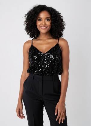 Top col v fines bretelles noir EMMA & ELLA femme