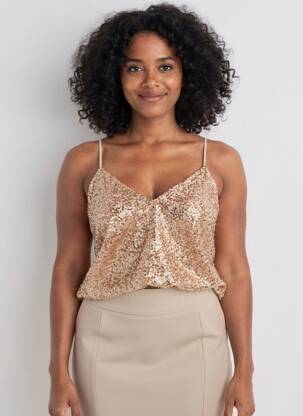 Top col v fines bretelles beige EMMA & ELLA femme