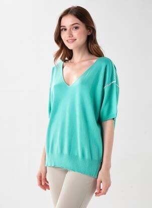 Pull col v manches courtes bleu A.POIL femme