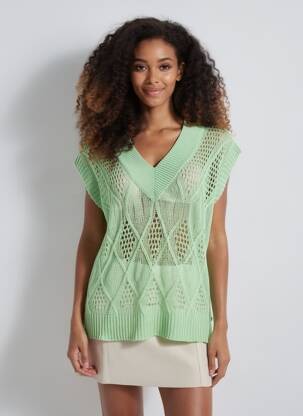 Pull maille ajourée manches courtes vert A.POIL femme