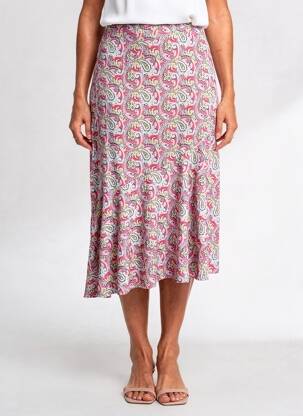 Jupe mi-longue taille à pinces rose MARINA V femme