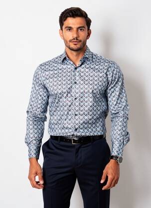 Chemise manches longues imprimé fantaisie bleu DARIO BELTRAN homme