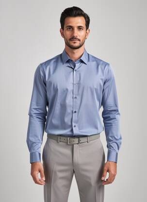 Chemise manches longues coupe droite bleu REDMOND homme