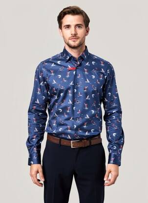 Chemise manches longues imprimé fantaisie bleu MARVELIS homme