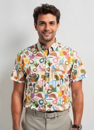 Chemise manches courtes imprimé fantaisie marron DARIO BELTRAN homme