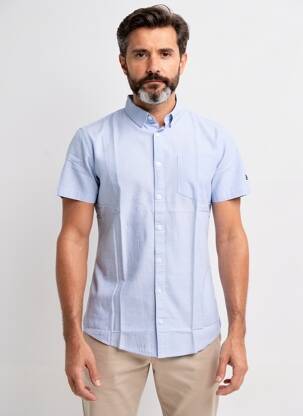 Chemise manches courtes poches bleu ELLE EST OU LA MER homme