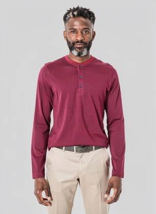 T-shirt col tunisien manches longues rouge MAVELIS homme