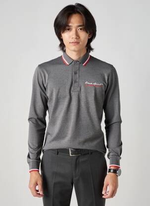 Polo tissage chiné manches longues gris CAMBERABERO homme