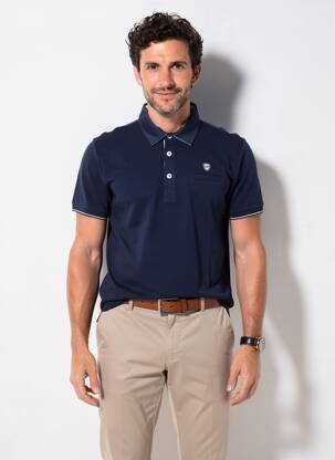 Polo stretch manches courtes bleu ELLE EST OU LA MER homme