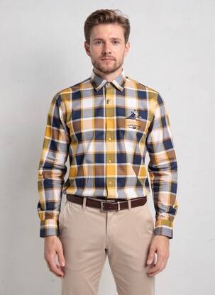 Chemise manches longues imprimé carreaux jaune MARVELIS homme