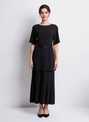 Robe longue coupe cintrée manches 3/4 noir IMPERIAL femme