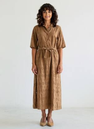 Robe longue manches courtes manches courtes marron PAKO LITTO femme