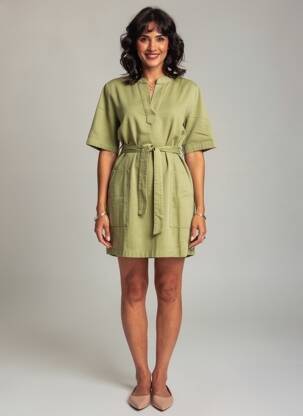 Robe courte manches courtes manches courtes vert PAKO LITTO femme
