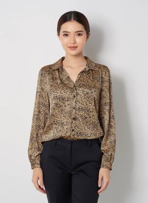 Chemisier coupe cintrée manches longues beige HBT femme