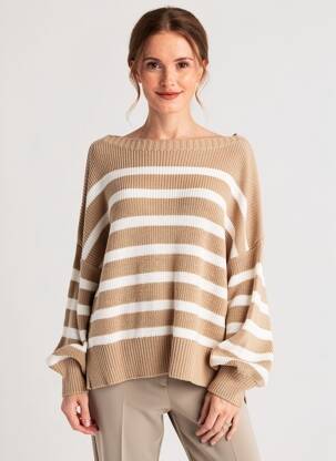 Pull col bateau manches longues beige O'MER femme