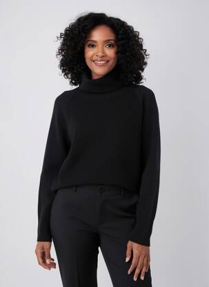 Pull col roulé coupe cintrée manches longues noir SIGNE NATURE femme
