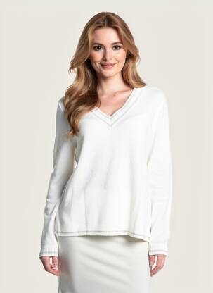 Pull col v manches longues beige YERSE femme