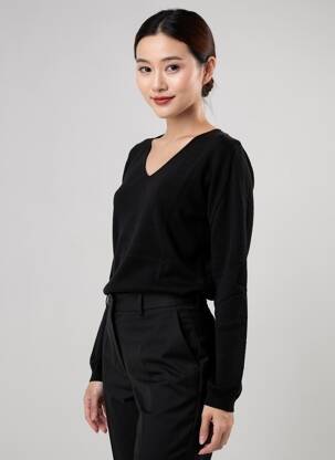 Pull col v manches longues noir CARTA LIBERA femme