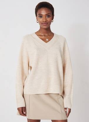 Pull tissage chiné manches longues beige YERSE femme