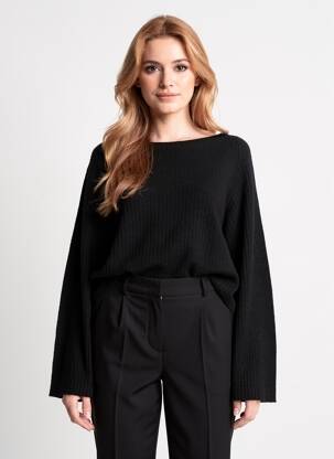 Pull col bateau manches longues noir CARTA LIBERA femme