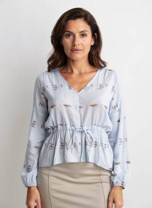 Blouse légère et transparente manches longues bleu PAKO LITTO femme