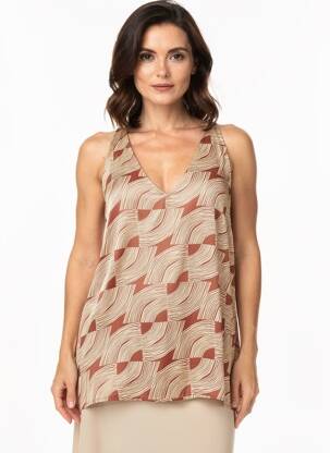 Top imprimé fantaisie sans manche marron YERSE femme