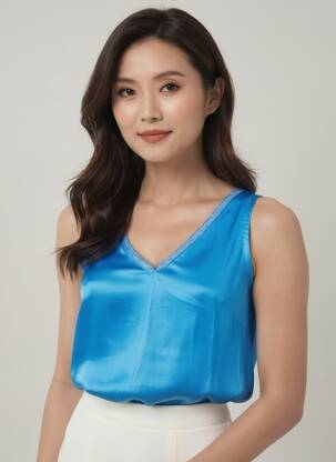 Top col v sans manche bleu ANDAM femme