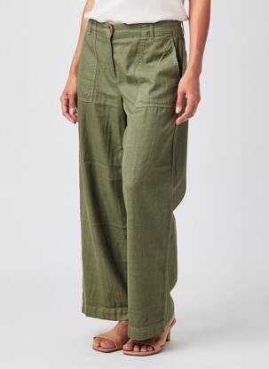 Pantalon large fermeture zippée sous rabat boutonné taille normale vert SIGNE NATURE femme