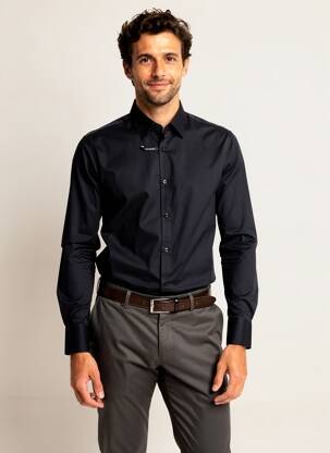 Chemise manches longues coupe droite noir REDMOND homme