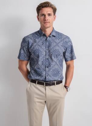 Chemise manches courtes imprimé fantaisie bleu DEELUXE homme