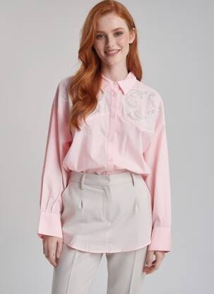 Chemisier coupe droite manches longues rose ONLY femme