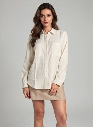 Chemisier coupe droite manches longues beige ONLY femme