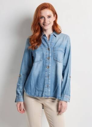 Chemisier coupe droite manches longues bleu ONLY femme