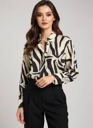 Chemisier imprimé fantaisie manches longues noir ONLY femme