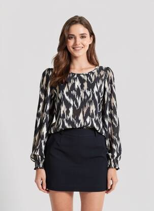Blouse tissage popeline manches longues noir ONLY femme