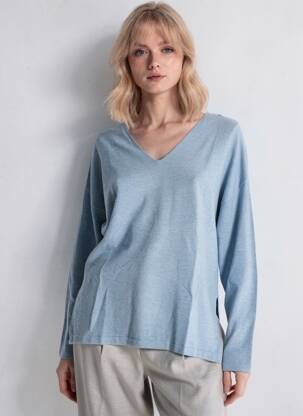 Pull coupe droite manches longues bleu ONLY femme