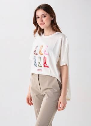 T-shirt sérigraphie floquée manches courtes blanc TEDDY SMITH femme