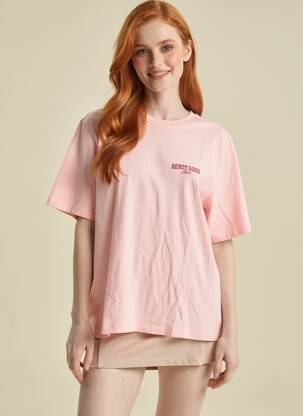 T-shirt sérigraphie floquée manches courtes rose ONLY femme