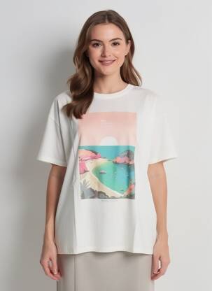 T-shirt sérigraphie floquée manches courtes blanc TEDDY SMITH femme
