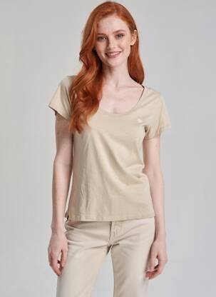 T-shirt coupe cintrée manches courtes beige SUPERDRY femme